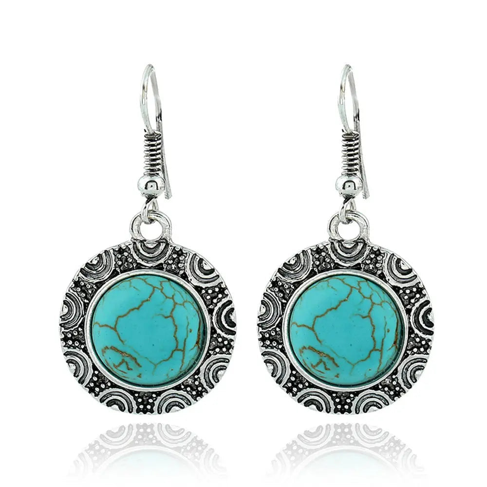 Lovcia Vintage-Inspired Turquoise and Gold-Plated Earrings-Earrings-Blue TurquoiseAncient Silver-Blue TurquoiseAncient Silver