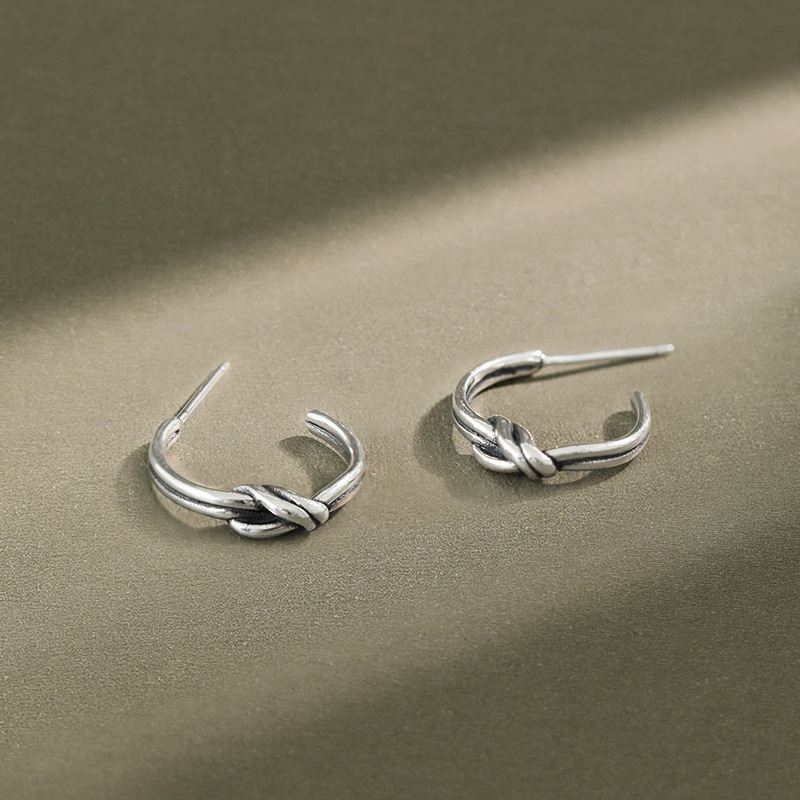 Lovcia Vintage Knot Circle Stud Earrings 925 Silver-Earrings-