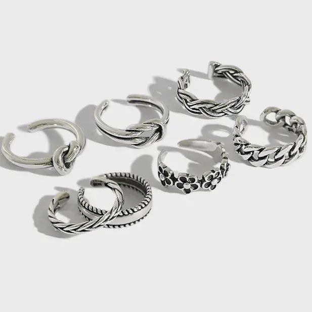 Lovcia Vintage Knot Twisted Flowers 925 Sterling Silver Adjustable Tail Joint Ring-Rings-A- Single Knot Ring-A- Single Knot Ring