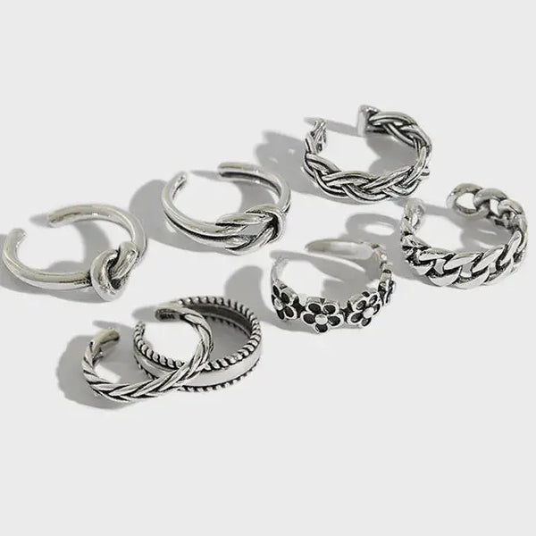Lovcia Vintage Knot Twisted Flowers 925 Sterling Silver Adjustable Tail Joint Ring-Rings-A- Single Knot Ring-A- Single Knot Ring