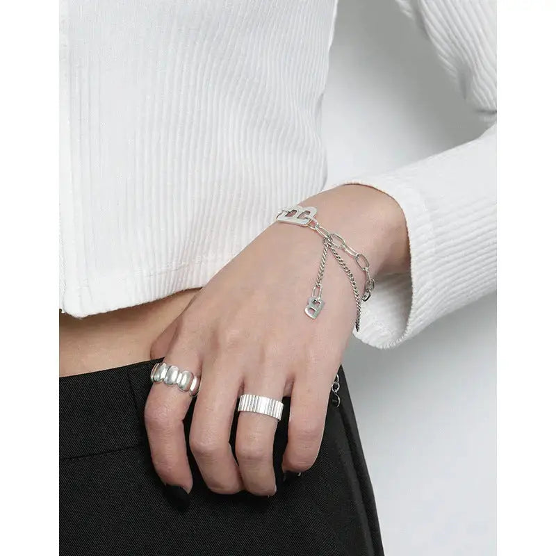Lovcia Vintage Letter B Paperclip Chain 925 Sterling Silver Bracelet-Bracelets-Vintage-Vintage