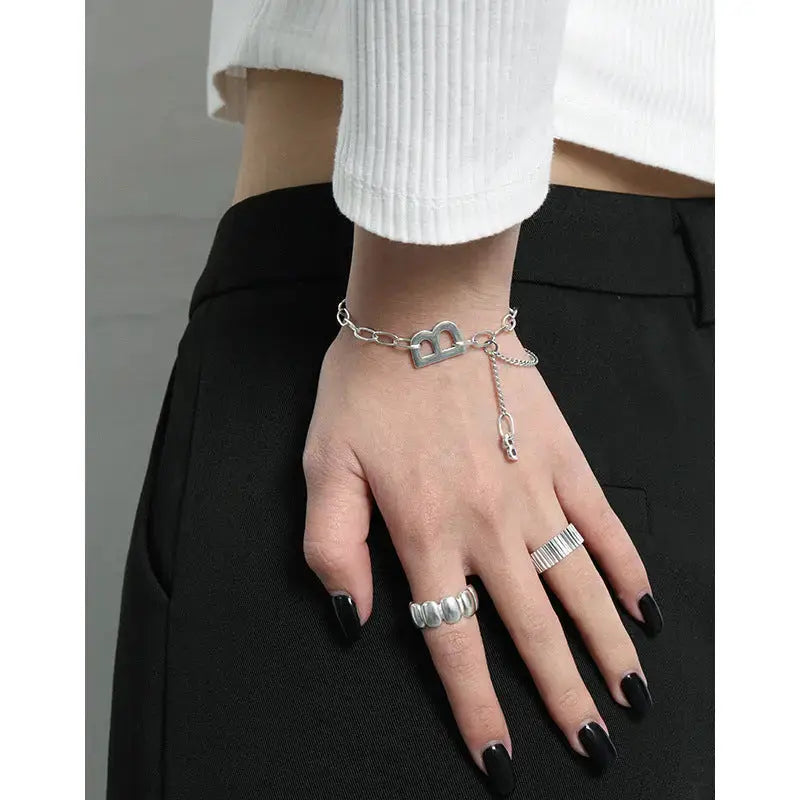 Lovcia Vintage Letter B Paperclip Chain 925 Sterling Silver Bracelet-Bracelets-Vintage-Vintage