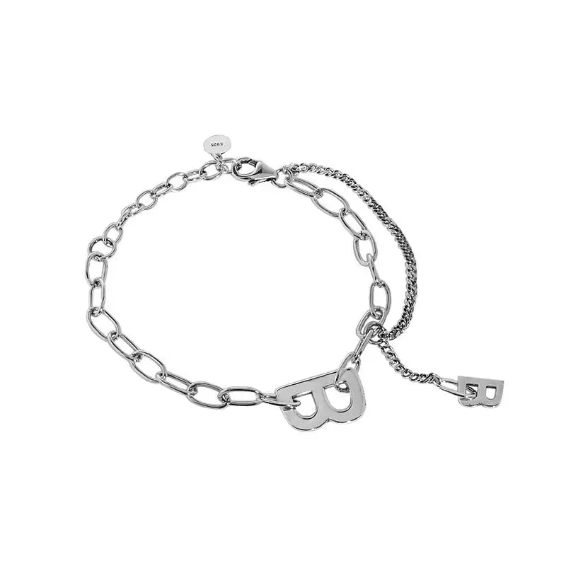 Lovcia Vintage Letter B Paperclip Chain 925 Sterling Silver Bracelet-Bracelets-Vintage-Vintage