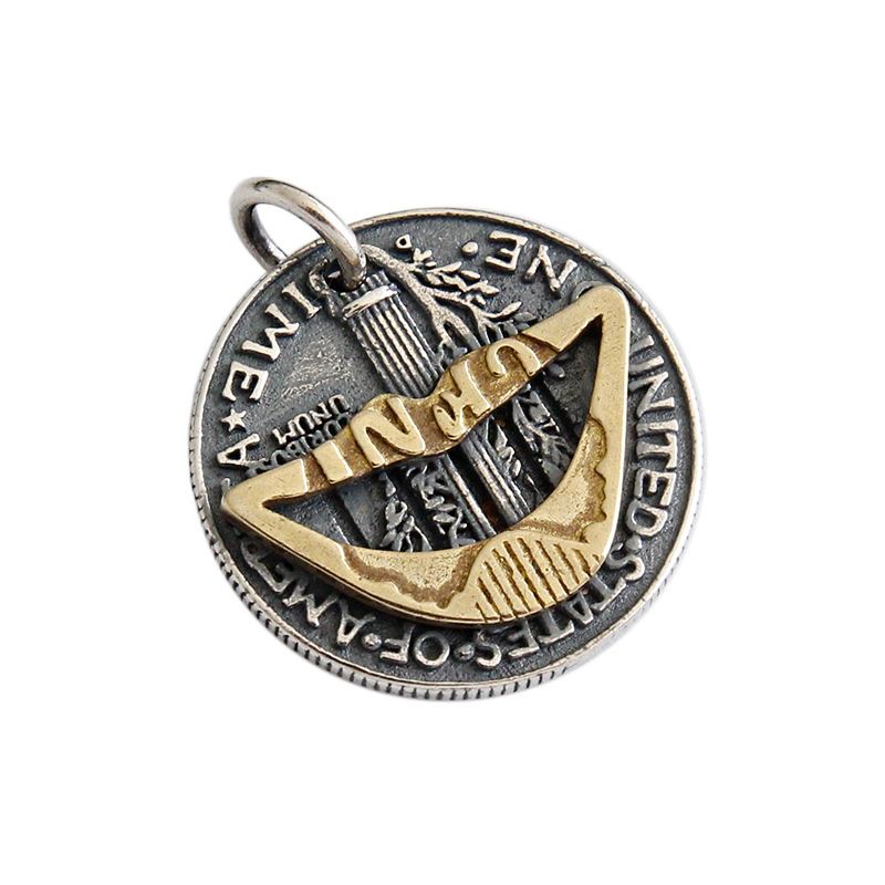 Lovcia Vintage Lip Portrait Coin Pendant 19mm 925 Silver-Charms & Pendants-420Mm Chain Only-