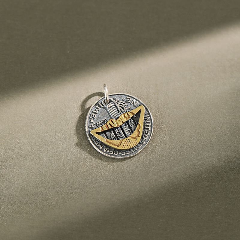 Lovcia Vintage Lip Portrait Coin Pendant 19mm 925 Silver-Charms & Pendants-420Mm Chain Only-