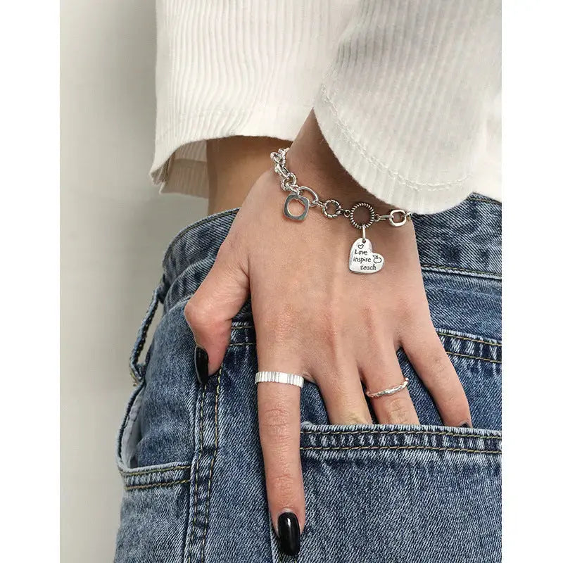 Lovcia Vintage Love Inspired Teach Letters Chain 925 Sterling Silver Bracelet-Bracelets-Vintage-Vintage