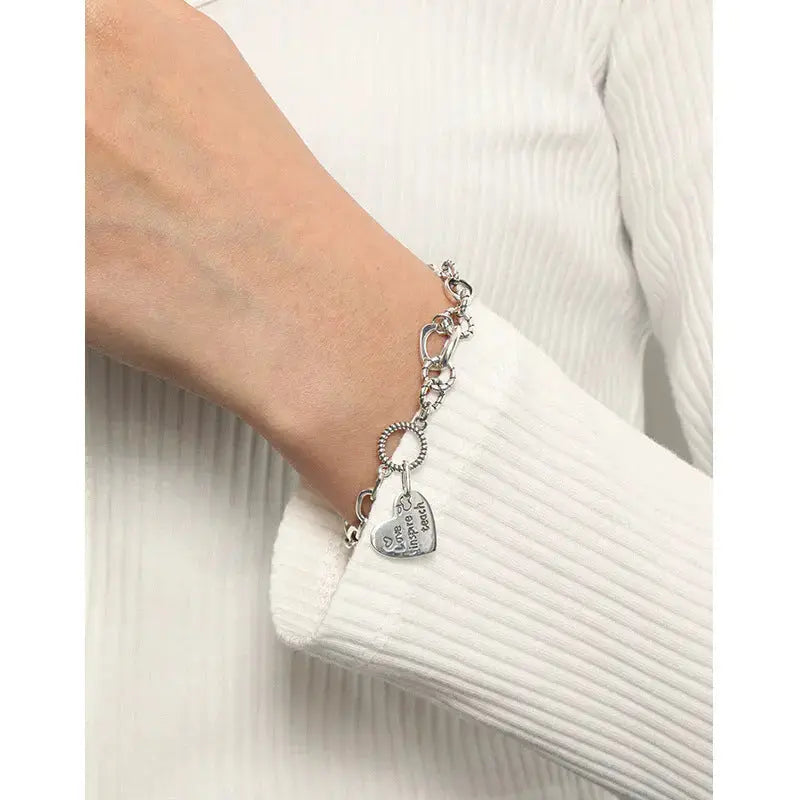 Lovcia Vintage Love Inspired Teach Letters Chain 925 Sterling Silver Bracelet-Bracelets-Vintage-Vintage