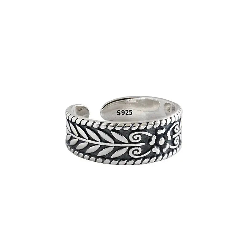 Lovcia Vintage Olive Leaves New 925 Sterling Silver Adjustable Ring-Rings-Vintage-Vintage