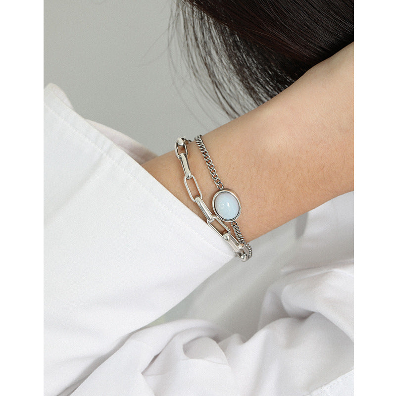 Lovcia Vintage Oval Created Opal Curb Chain Bracelet-Bracelets-Vintage-Vintage
