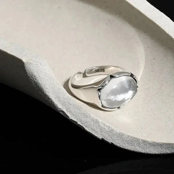 Lovcia Vintage Oval Natural Crystal 925 Sterling Silver Adjustable Ring-Rings-Vintage-US 5-Vintage