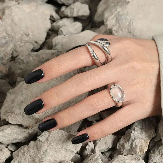 Lovcia Vintage Oval Natural Crystal 925 Sterling Silver Adjustable Ring-Rings-Vintage-US 5-Vintage
