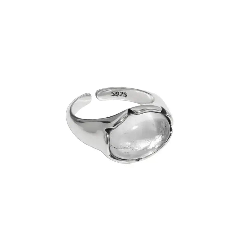 Lovcia Vintage Oval Natural Crystal 925 Sterling Silver Adjustable Ring-Rings-Vintage-US 5-Vintage