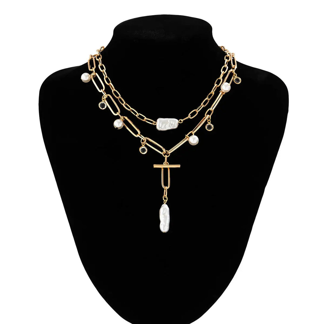 Lovcia Vintage Pearl Baroque Speciality Twin Necklace for Women-Necklaces-Gold 4230-Gold 4230