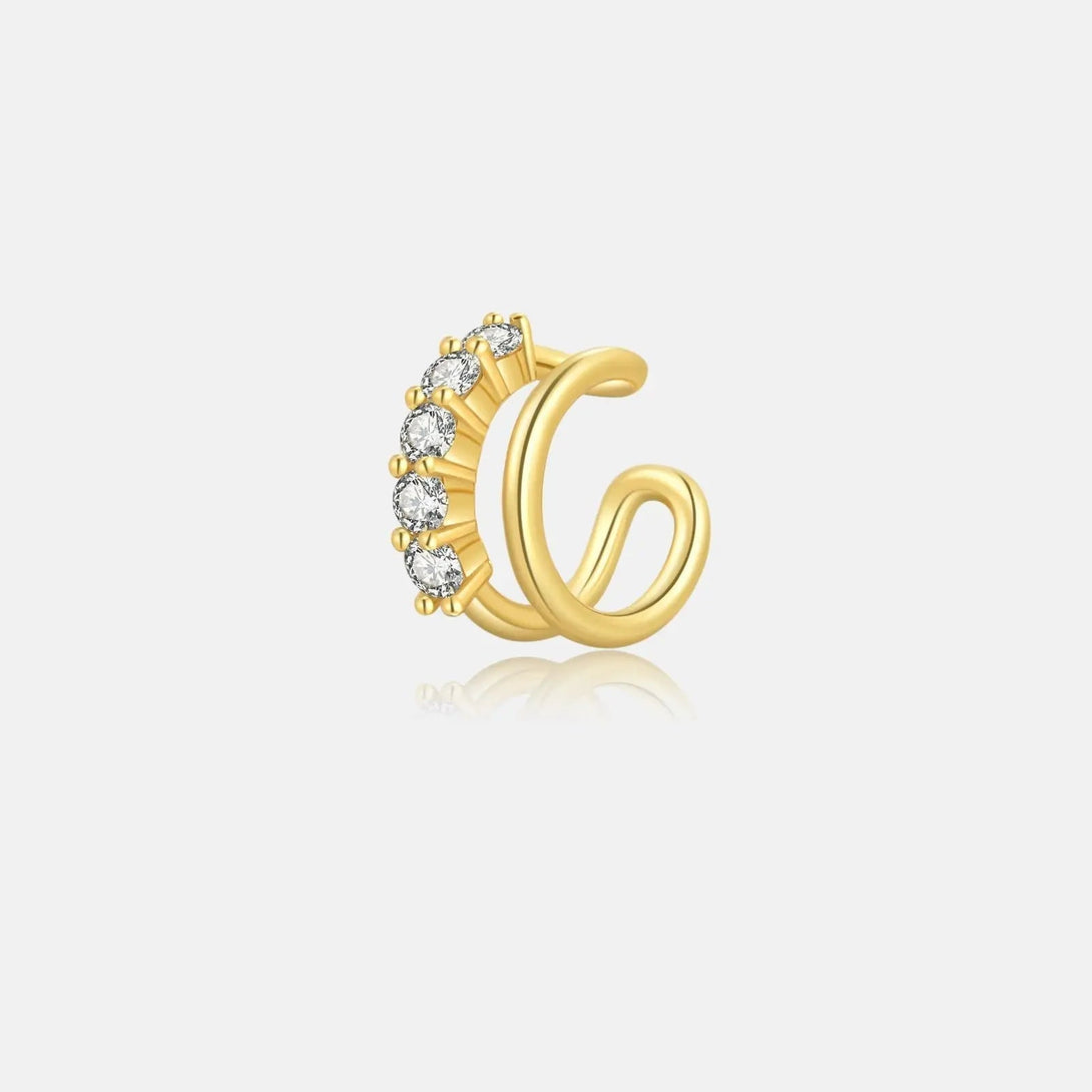 Lovcia Vintage Pearl Ear Clip with Inlaid Zircon and Geometric Design in 925 Silver-Earrings-18K Gold-925 Silver-18K Gold