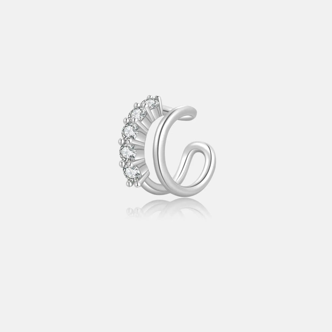 Lovcia Vintage Pearl Ear Clip with Inlaid Zircon and Geometric Design in 925 Silver-Earrings-Platinum-925 Silver-Platinum