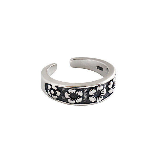 Lovcia Vintage Plum Blossom Sterling Silver Adjustable Ring-Rings-Vintage-
