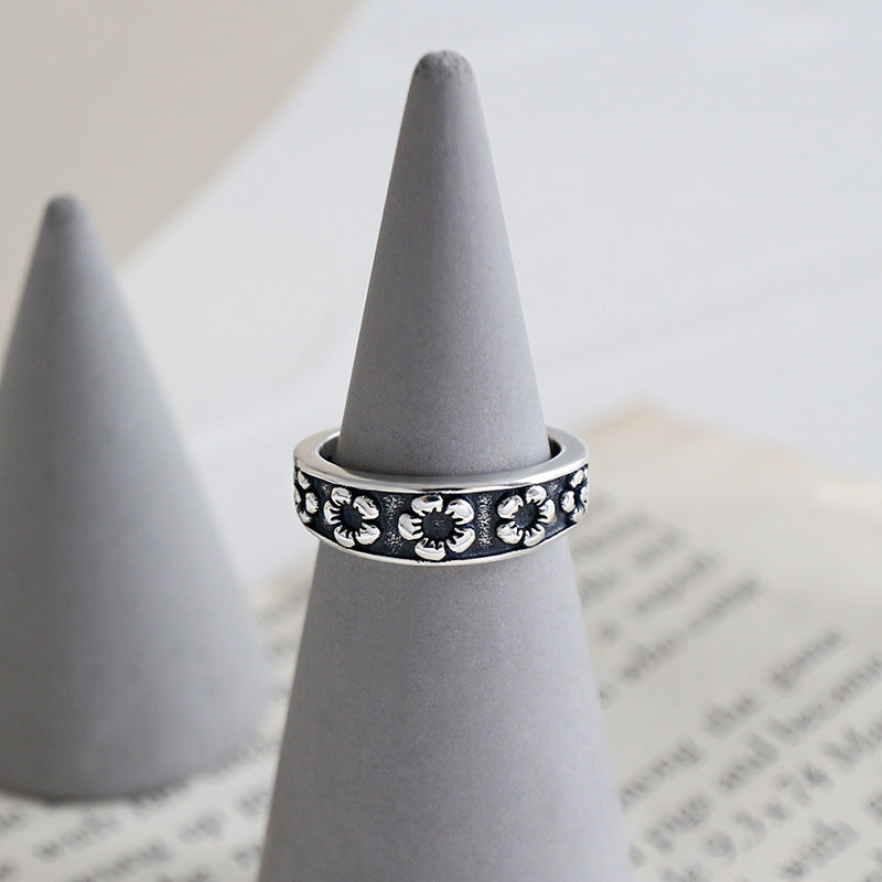 Lovcia Vintage Plum Blossom Sterling Silver Adjustable Ring-Rings-Vintage-