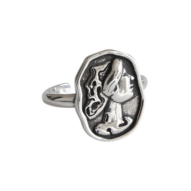 Lovcia Vintage Portrait 925 Sterling Silver Adjustable Ring-Rings-Vintage-