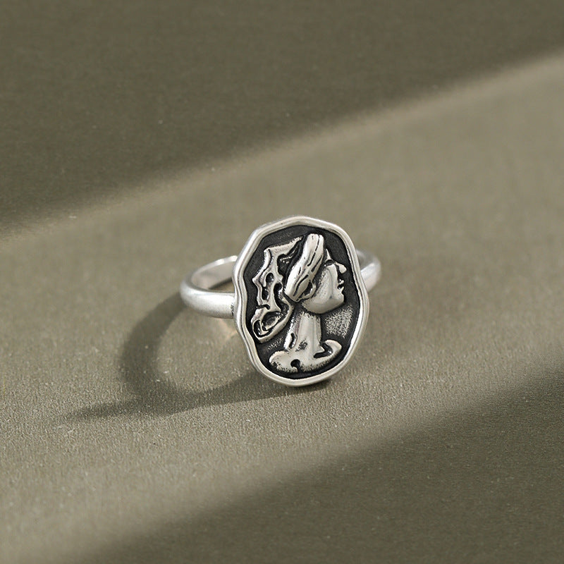 Lovcia Vintage Portrait 925 Sterling Silver Adjustable Ring-Rings-Vintage-