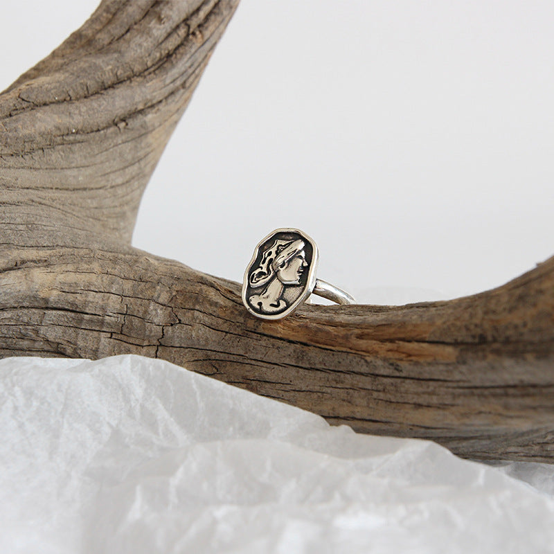 Lovcia Vintage Portrait 925 Sterling Silver Adjustable Ring-Rings-Vintage-