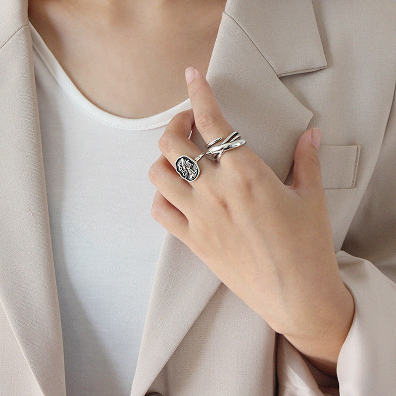 Lovcia Vintage Portrait 925 Sterling Silver Adjustable Ring-Rings-Vintage-