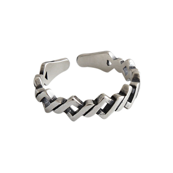 Lovcia Vintage Rhombus Twisted Chain Ring Silver Adjustable-Rings-Vintage-Vintage