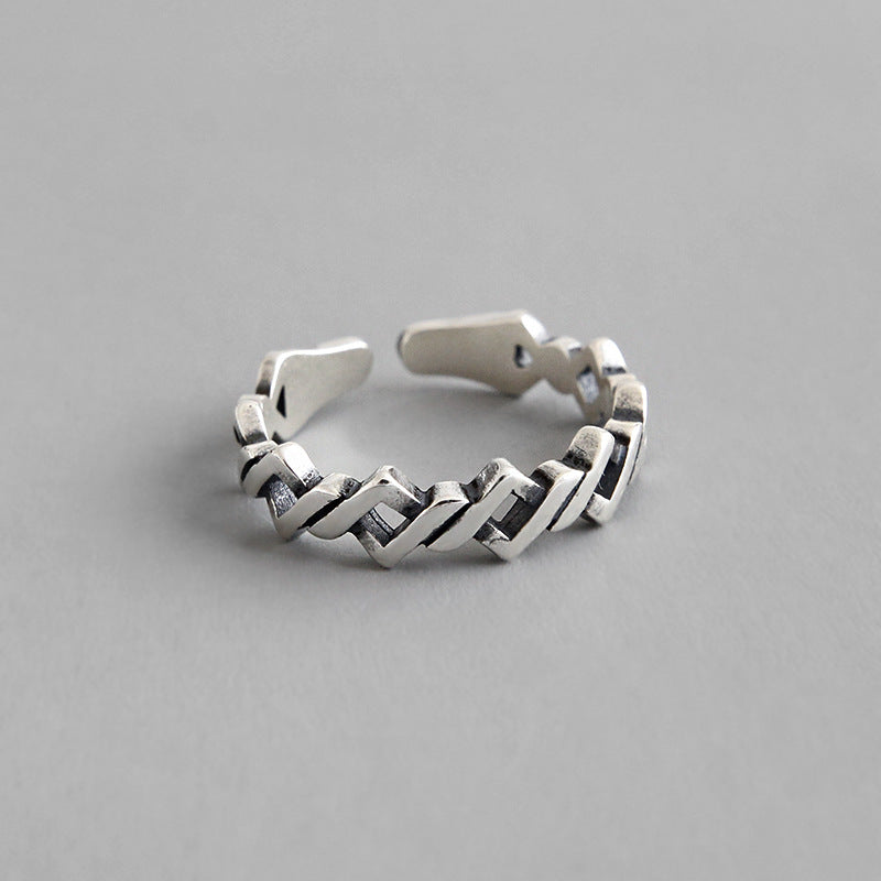 Lovcia Vintage Rhombus Twisted Chain Ring Silver Adjustable-Rings-Vintage-Vintage