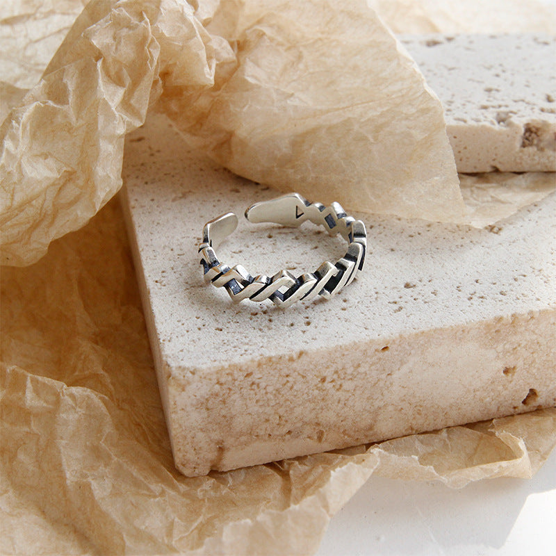 Lovcia Vintage Rhombus Twisted Chain Ring Silver Adjustable-Rings-Vintage-Vintage