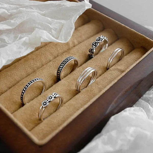 Lovcia Vintage Rose Flower Twisted 925 Sterling Silver Adjustable Tail Ring-Rings-JA-02-JA-02