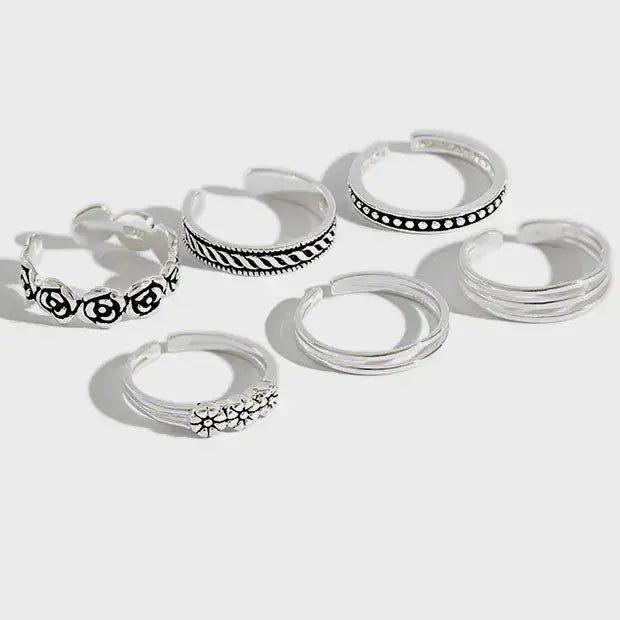 Lovcia Vintage Rose Flower Twisted 925 Sterling Silver Adjustable Tail Ring-Rings-JA-02-JA-02
