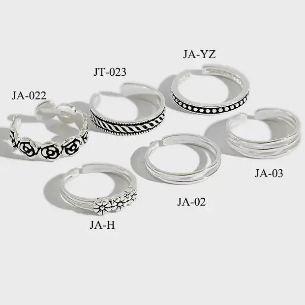 Lovcia Vintage Rose Flower Twisted 925 Sterling Silver Adjustable Tail Ring-Rings-JA-02-JA-02