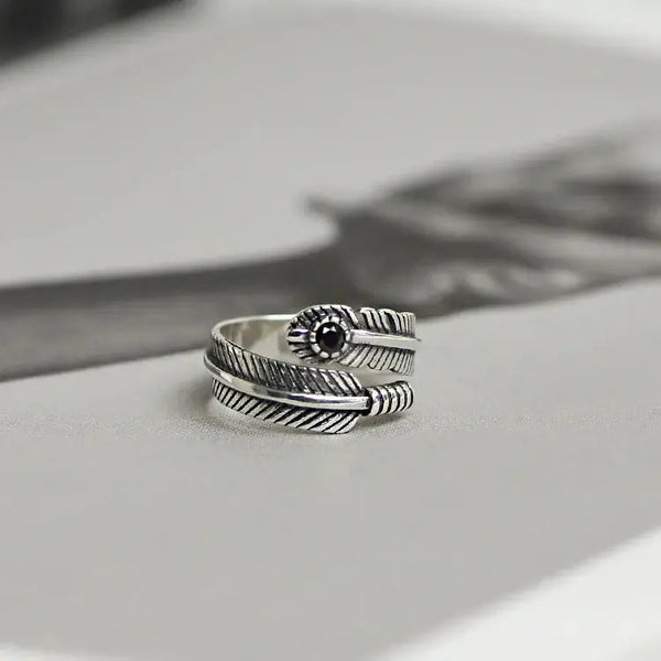 Lovcia Vintage Round CZ Peacock Feather 925 Sterling Silver Adjustable Ring-Rings-Vintage-Vintage