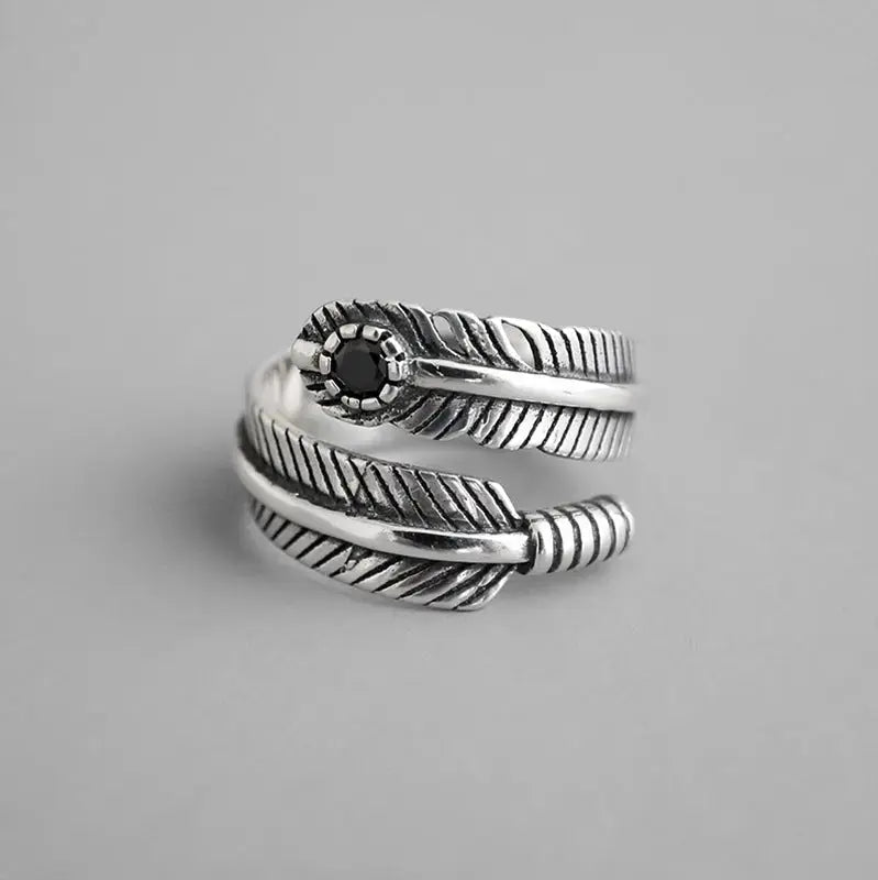 Lovcia Vintage Round CZ Peacock Feather 925 Sterling Silver Adjustable Ring-Rings-Vintage-Vintage