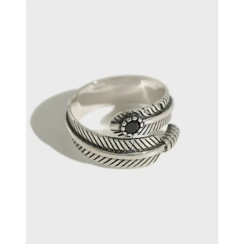 Lovcia Vintage Round CZ Peacock Feather 925 Sterling Silver Adjustable Ring-Rings-Vintage-Vintage