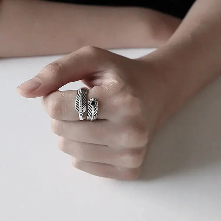 Lovcia Vintage Round CZ Peacock Feather 925 Sterling Silver Adjustable Ring-Rings-Vintage-Vintage