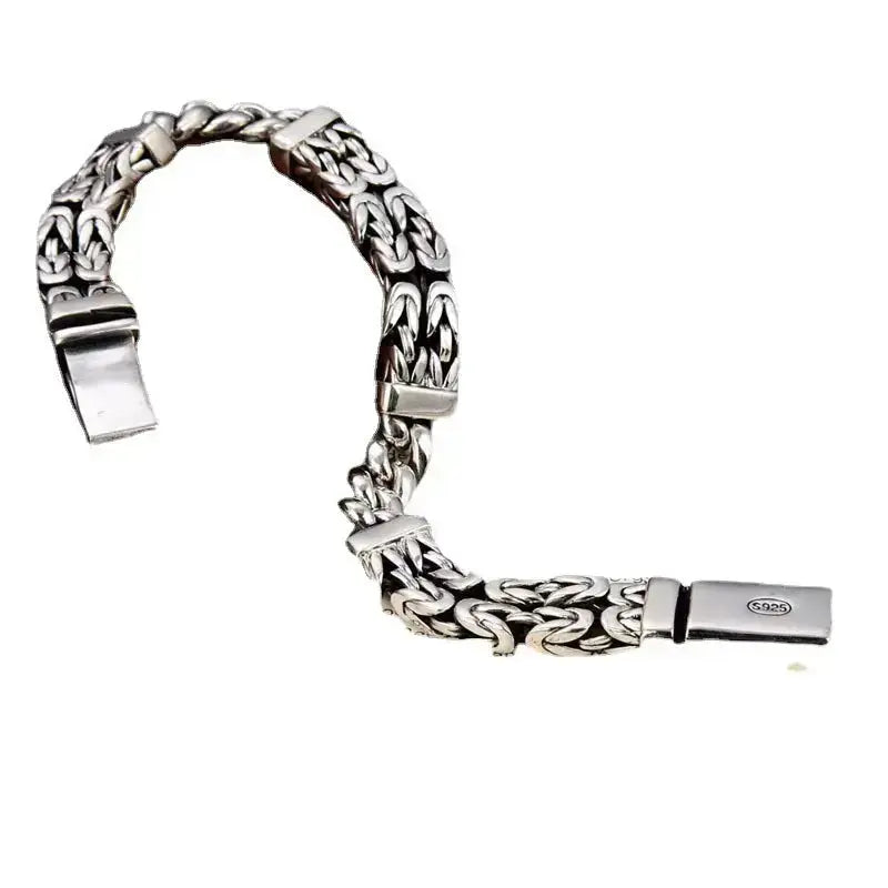 Lovcia Vintage Style Handmade Double Woven Sterling Silver Men's Bracelet Chain-Bracelets-20cm-Silver-20cm
