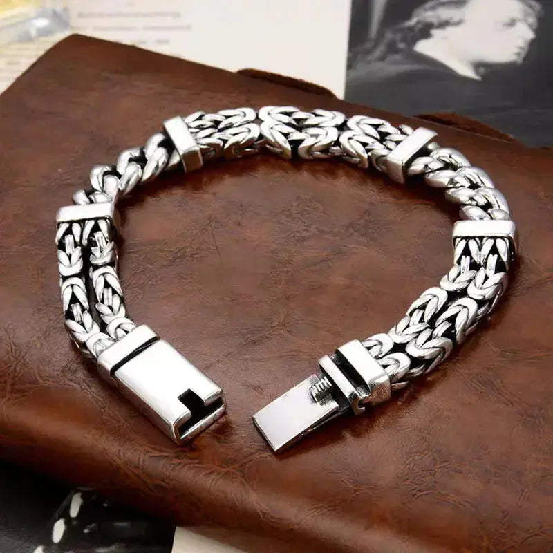 Lovcia Vintage Style Handmade Double Woven Sterling Silver Men's Bracelet Chain-Bracelets-20cm-Silver-20cm