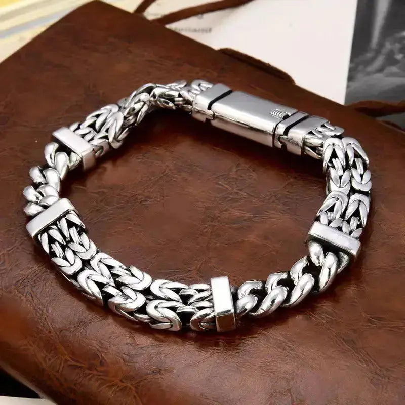 Lovcia Vintage Style Handmade Double Woven Sterling Silver Men's Bracelet Chain-Bracelets-20cm-Silver-20cm