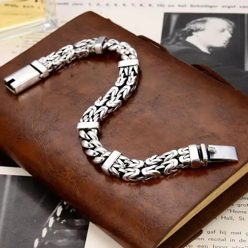 Lovcia Vintage Style Handmade Double Woven Sterling Silver Men's Bracelet Chain-Bracelets-20cm-Silver-20cm