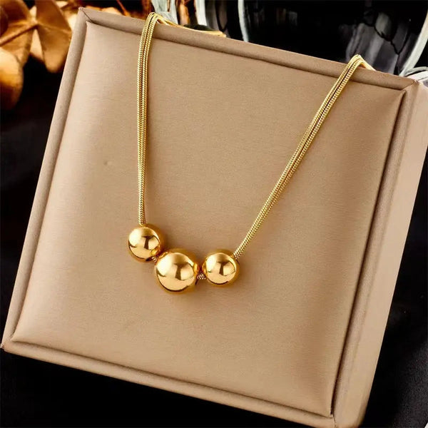 Lovcia Vintage Style Metal Ball 18K Gold Plated Titanium Steel Necklace for Women-Necklaces-Gold-Gold