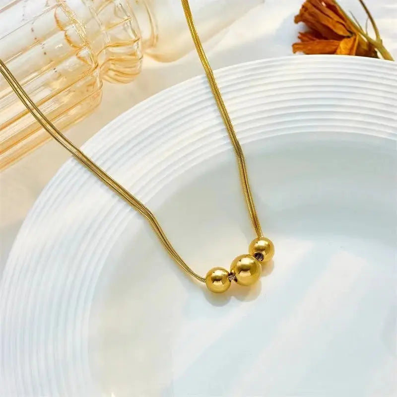 Lovcia Vintage Style Metal Ball 18K Gold Plated Titanium Steel Necklace for Women-Necklaces-Gold-Gold