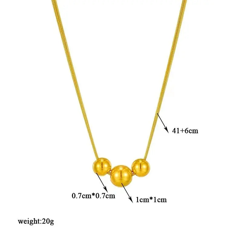 Lovcia Vintage Style Metal Ball 18K Gold Plated Titanium Steel Necklace for Women-Necklaces-Gold-Gold