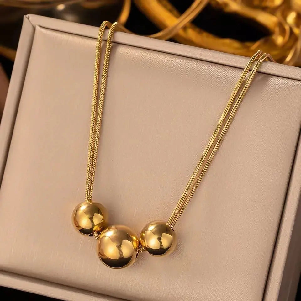 Lovcia Vintage Style Metal Ball 18K Gold Plated Titanium Steel Necklace for Women-Necklaces-Gold-Gold