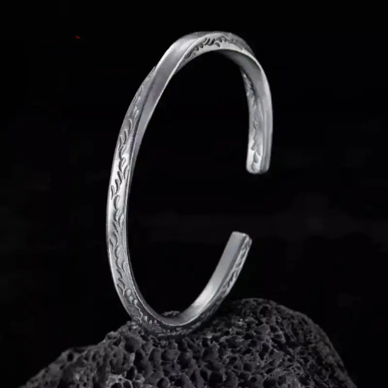 Lovcia Vintage Style Silver Cuff Bracelet for Men – Handcrafted Engraved Patterned Open Bangle-Bracelets-Vintage Style Dark Silver-16cm-Vintage Style Dark Silver
