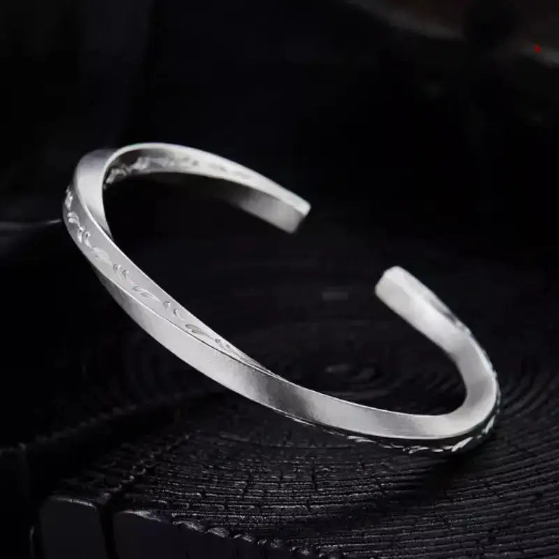 Lovcia Vintage Style Silver Cuff Bracelet for Men – Handcrafted Engraved Patterned Open Bangle-Bracelets-Vintage Style Dark Silver-16cm-Vintage Style Dark Silver
