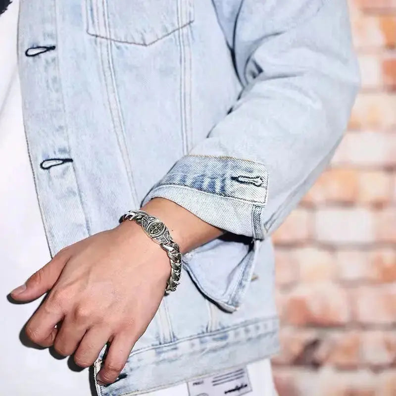 Lovcia Vintage Style Sterling Silver Cross Bracelet for Men-Bracelets-Silver-19 cm-Silver