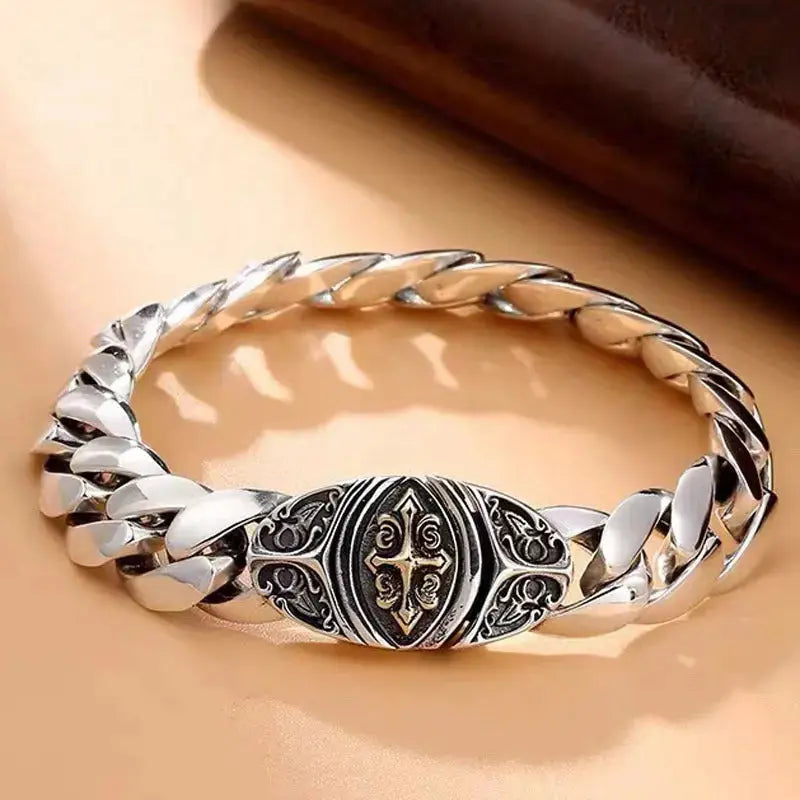 Lovcia Vintage Style Sterling Silver Cross Bracelet for Men-Bracelets-Silver-19 cm-Silver