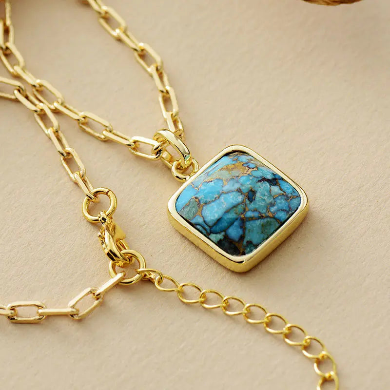 Lovcia Vintage Style Turquoise 18K Gold Plated Chain Pendant Necklace for Women-Necklaces-Turquoise-Turquoise
