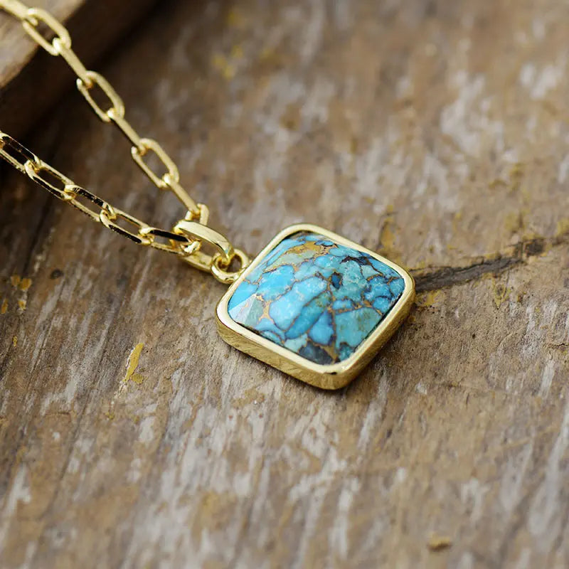 Lovcia Vintage Style Turquoise 18K Gold Plated Chain Pendant Necklace for Women-Necklaces-Turquoise-Turquoise