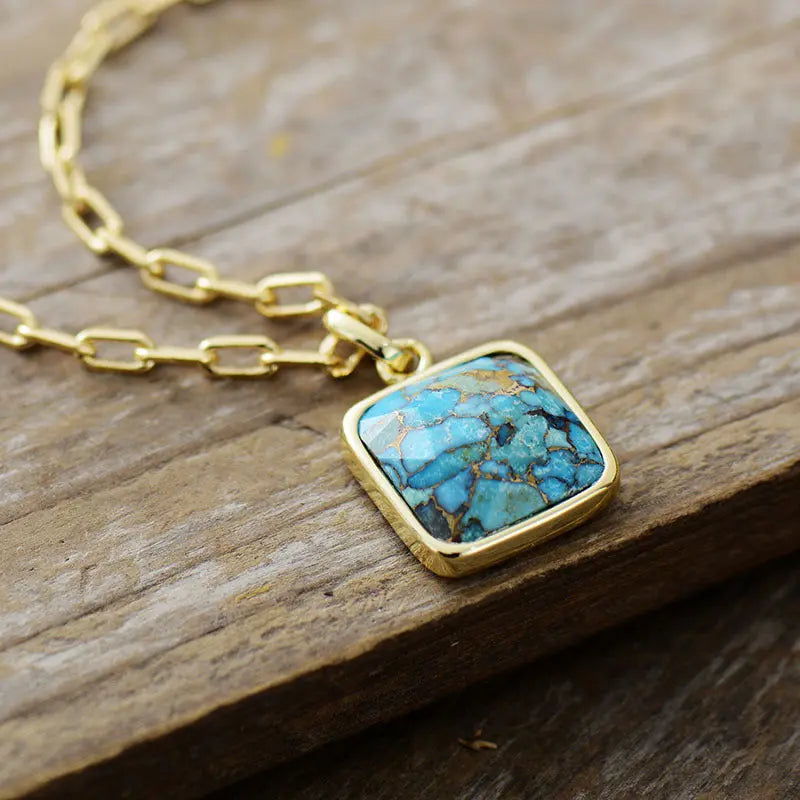 Lovcia Vintage Style Turquoise 18K Gold Plated Chain Pendant Necklace for Women-Necklaces-Turquoise-Turquoise